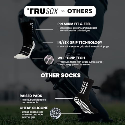 Trusox 3.0 Cushioned Grip Socks, Large Black – Non Slip Unisex Soccer Crew Socks