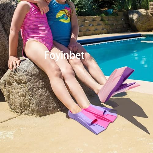 Foyinbet Kids Swim Fins - Short Blade Training Flippers, XS Rose Red / Light Purple