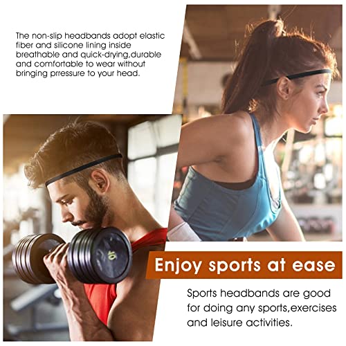 4-Pack Elastic Sport Headbands - Non-Slip Gray & Black