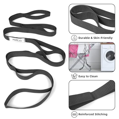 Yoga Stretching Strap - 10 Loops Non-Elastic for Therapy & Fitness, 2-Pack Black/Black