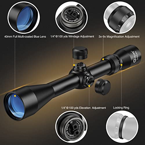 3-9x40 Crosshair Scope with Mounts - R4 Reticle Optics