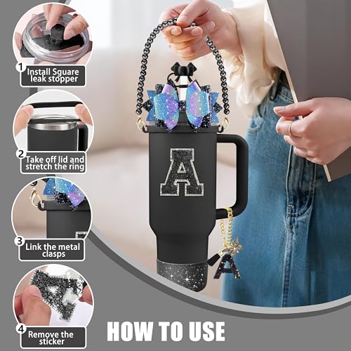 9-Piece Tumbler Accessory Set for 30/40 Oz Cups - Letter A Black