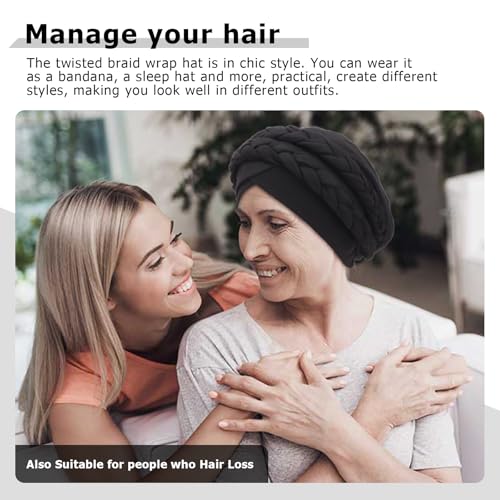 African Women Turban Cap - Pre-Tied Double Braids Beanie - Black
