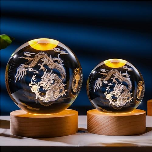 Luminous Crystal Ball Night Light - Rat, 8cm - Solid Wood Base