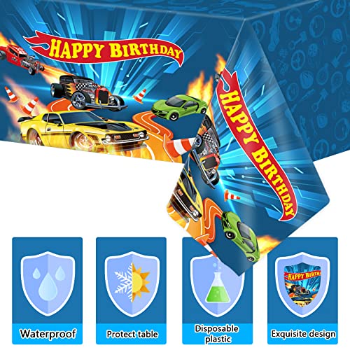 3-Pack Kids Racing Car Plastic Tablecloths - Birthday Party Supplies, 54x108 Inches
