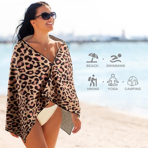 Lokigo Leopard Microfiber Beach Towel 60x30 Inch Sand-Free & Absorbent - Variation Leopard2