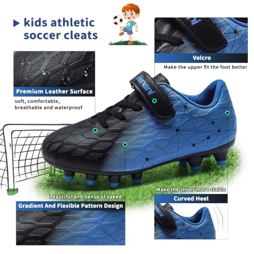 Hanani Kids Boys Girls Soccer Cleats 13 Little Kid Black Blue FG/AG Indoor Outdoor Training Shoes