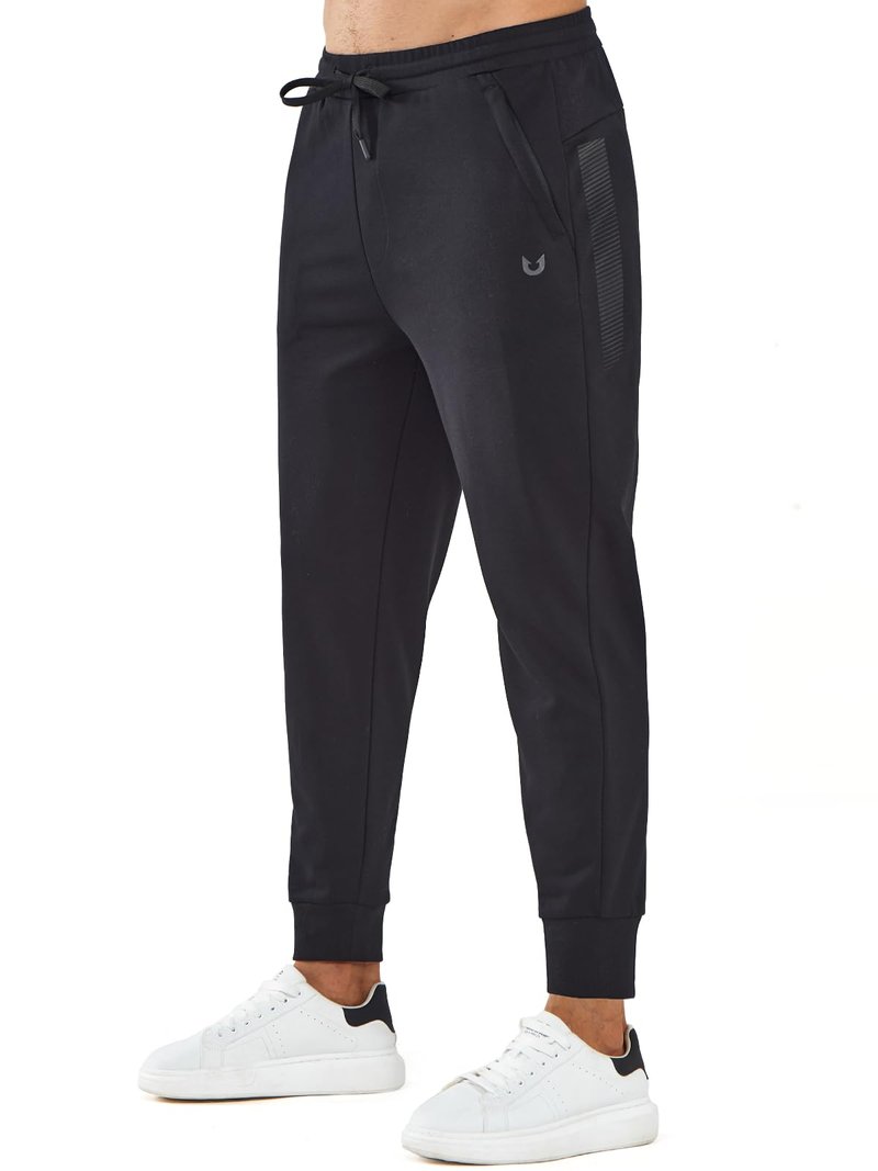 NORTHYARD Men's Cotton Athletic Jogger Sweatpants with Zipper Pockets Running Workout Gym Tapered Pants Comfy Lounge Pants Black L