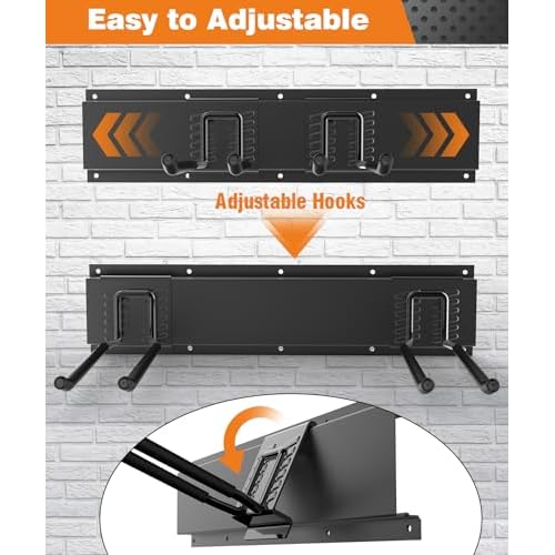 Garage Tool Organizer Wall Mount, 49.5 Inch Garage Organization and Storage Heavy Duty with 3 Packs Rails and 6 Adjustable Hooks, Garden Yard Tool Hanger Rack for Shovel, Max Load 600lbs