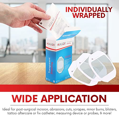 Healqu 8 x 12 Inch Transparent Waterproof Wound Dressing (10 Pack) – Breathable Post-Surgical Bandages for Sensitive Skin