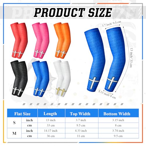 Shyyween Small Faith Cross Youth Arm Sleeves - 6 Pairs Compression Baseball Sleeves