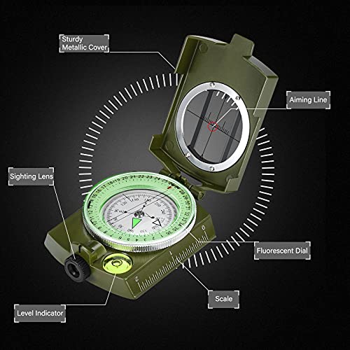 Military Lensatic Compass with Carrying Bag - Waterproof & Shakeproof