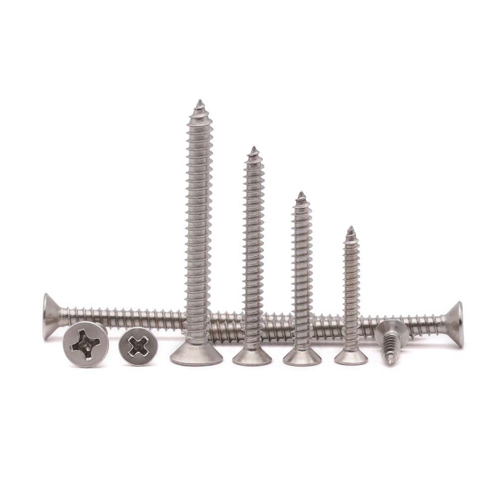 30 Pack #12 x 3 Flat Head Phillips Self Tapping Screws, 18-8 Stainless Steel 304, Countersunk Sheet Metal & Wood Screws, Corrosion Resistant Fasteners