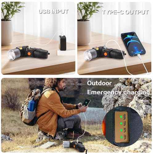 Rechargeable Spotlight,Super Bright 100,000 LED Handheld Spotlight with Zoomable,Foldable Stand,IP67 Waterproof Compact Outdoor for Hunting Walking Emergency Camping
