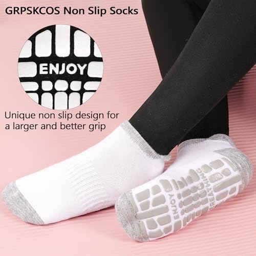 Non-Slip Yoga & Pilates Grip Socks - 4 Pairs, Women's Size 5-10 - Black+Grey+Pink+Purple