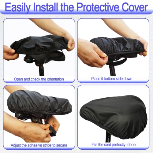 Black Waterproof Bicycle Seat Cover - Rainproof, UV-Resistant, Reusable, Easy Install, for City & Wide Seats (2pcs)