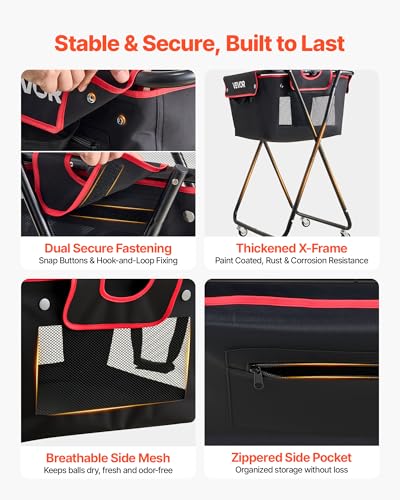 VEVOR 175 Balls Tennis & Pickleball Hopper Cart - Foldable Ball Pickup Basket, Portable Storage for Tennis Training & Sports