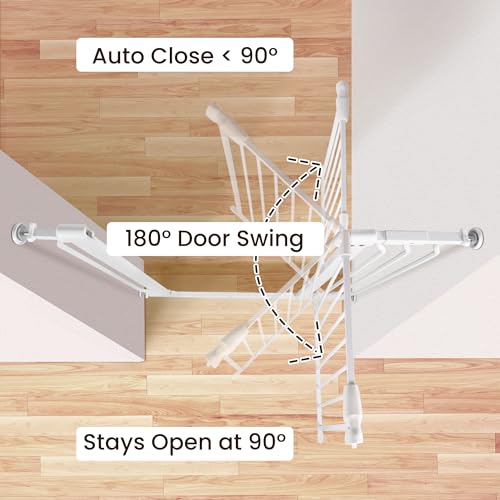 ELEVON Baby Gate for Stairs Doorways, Safety Pet Gate with Auto-Close/Hold-Open Features, Fits Openings 29.1¡± to 38.5¡±, 30¡± Tall, Easy Pressure Mounted Walk Through Baby Dog Gate, White