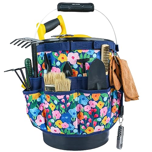 MELOTOUGH Bucket Caddy Organizer Bucket Tool Organizer for Garden Tools Fit 3.5 to 5 Gallon Bucket (Blue Flower)