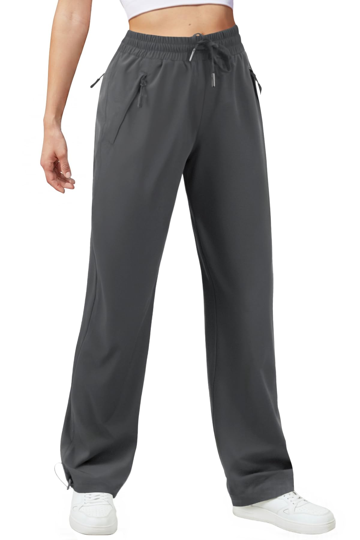 JEKAOYI Womens Athletic Hiking Pants Lightweight Quick Dry Water Resistant Elastic Waist Cargo Pants with Zipper Pockets Grey