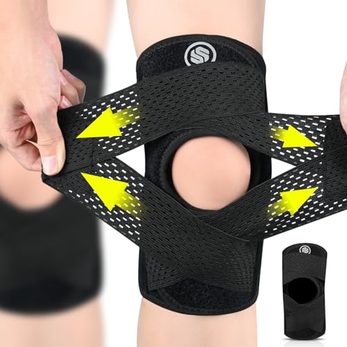 Knee Brace with Side Stabilizers - Adjustable Compression Support - Black, Large