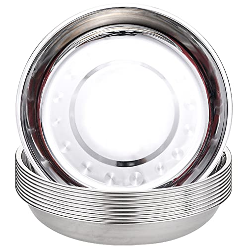 TOPZEA 10 Pack 9 Inch Stainless Steel Dinner Plates – Unbreakable, Stackable Camping & Picnic Dishes