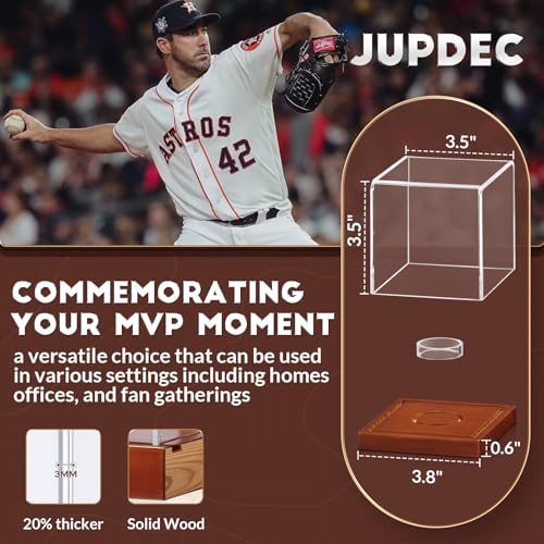 Baseball Display Case with Wooden Base - Clear Acrylic Holder
