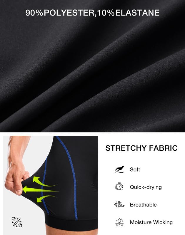Men's Cycling Underwear with Anti-Slip Leg Grips & 4D Padding - Large Black/Blue