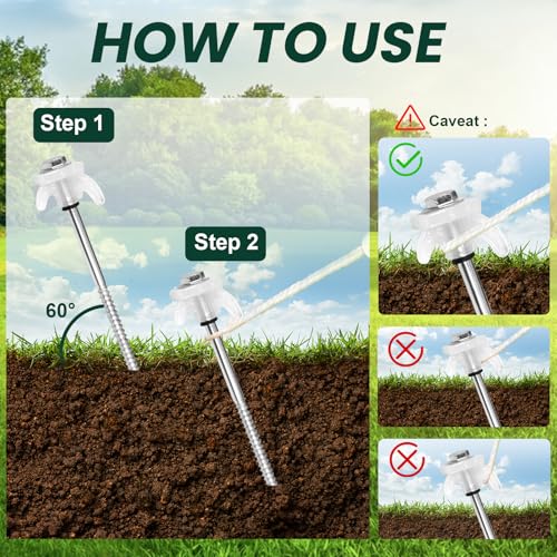 White 30 Pack 8-Inch Heavy Duty Metal Tent Stakes - Screw-In, Luminous, Reusable