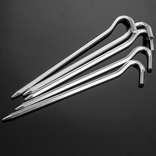 7-Inch Aluminium Tent Stakes - Hexagon Rod Camping Pegs - Silver 12pcs