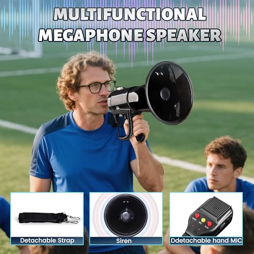50W Megaphone Bullhorn with Detachable Microphone - Black
