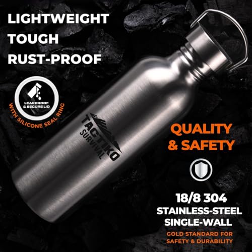 Tactiko Survival 34 oz Stainless Steel Wide Mouth Water Bottle - Black