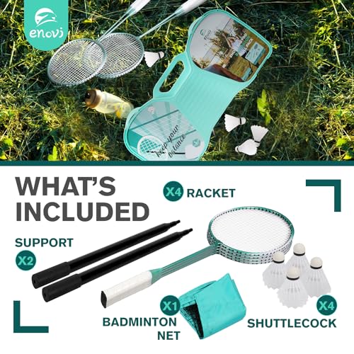 Portable Badminton Set with Net, 4 Rackets & 4 Shuttlecocks