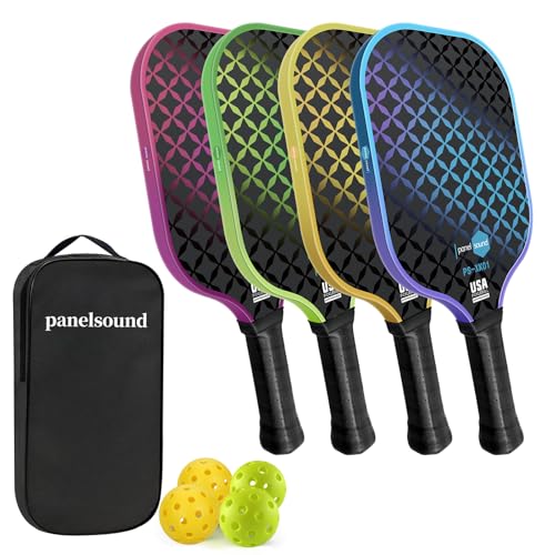 USAPA Approved Pickleball Paddles Set of 4 with 4 Balls & Case - Cool Colors