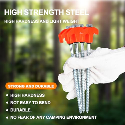 YIYAO 20 Pack Heavy Duty Screw-in Tent Stakes 8 Inch Ground Anchors with Storage Box (Orange)