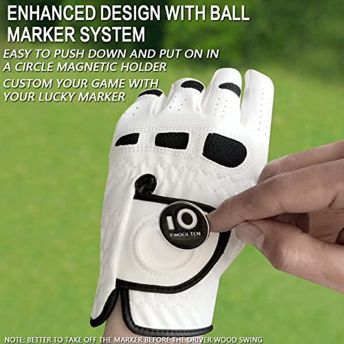 Golf Gloves for Men - Large Left Hand with Ball Marker, All Weather Grip
