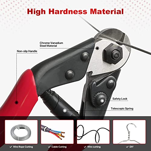 Bike Cable Cutter, Heavy Duty Stainless Steel Cable Cutter, Wire Rope for Deck Stair Railing Strong Thick Seal Metal Fencing Bicycle Bike Brake Cutter With 10 Pcs Ferules CR12, CT1