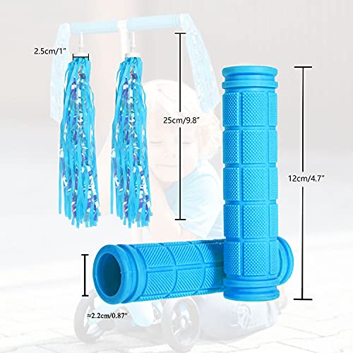 Bike Handlebar Grips with Blue Tassel Streamers - 4.7"