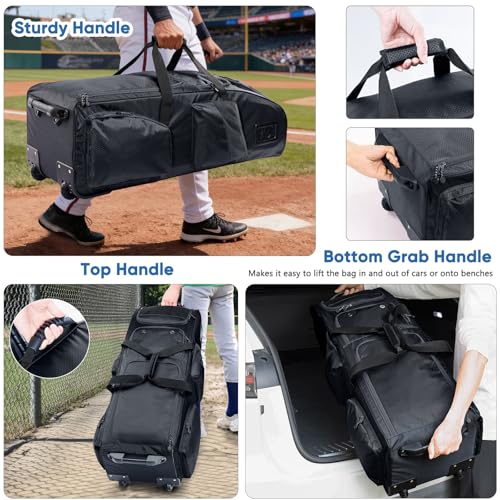 VIGEGARI Rolling Baseball Bat Bag with Wheels, Large Capacity Gear Bag for Bats & Equipment