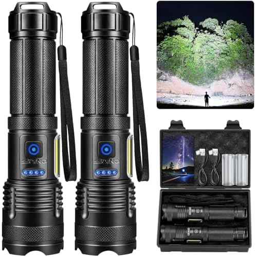 KINGCAESAR Flashlights 90,000 High Lumen - 2 Pack, Ultra Bright Rechargeable Flashlight with 7 Light Modes, LED Flash Light with High Power Battery, IPX7 Waterproof for Home Camping