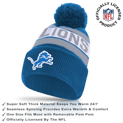 NFL Detroit Lions Winter Beanie Knit Hat & Touch Screen Gloves - One Size