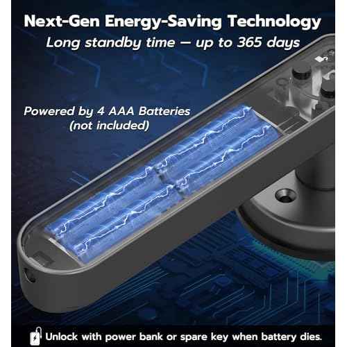 Anweller H1 Fingerprint Door Handle Lock, Smart Keyless Entry Door Knob Lock, Door Lever Locks for Bedroom, Bluetooth App Control Doorknob, Display Screen, RFID Card, Code Keypad - Black