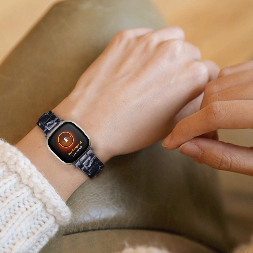 Resin Band Compatible for Fitbit Versa 4/Sense 2 Replacement Band Strap Breathable Bracelet Band for Versa 4 Smartwatch Accessories (Black)