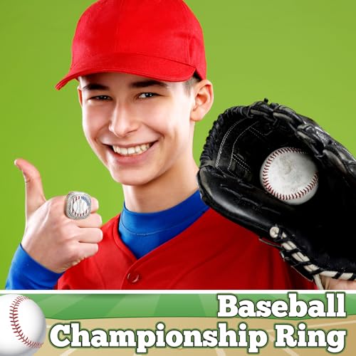 Championship Trophy Rings Set - 12 Silver Baseball Rings with Display Case
