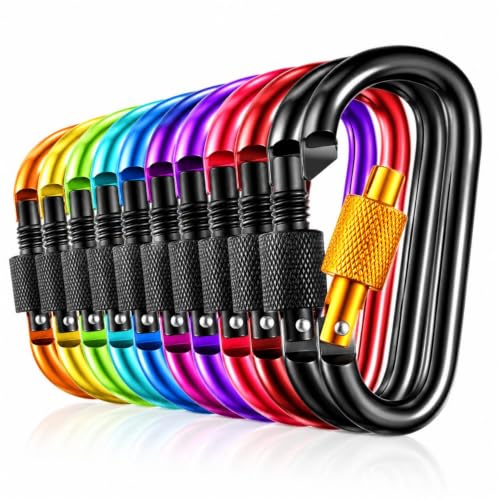 2.3-Inch Aluminum D-Ring Key Rings - Multicolored Carabiner Clips