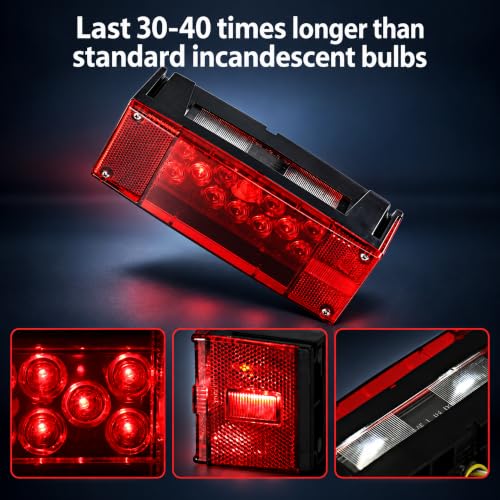 Wellmax LED Boat Trailer Lights - Submersible Marine Waterproof Tail Lights Kit