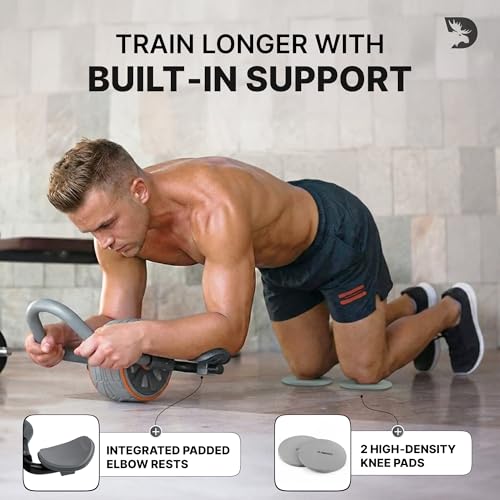 Ab Roller Wheel with Elbow Support & Knee Pads - Grey