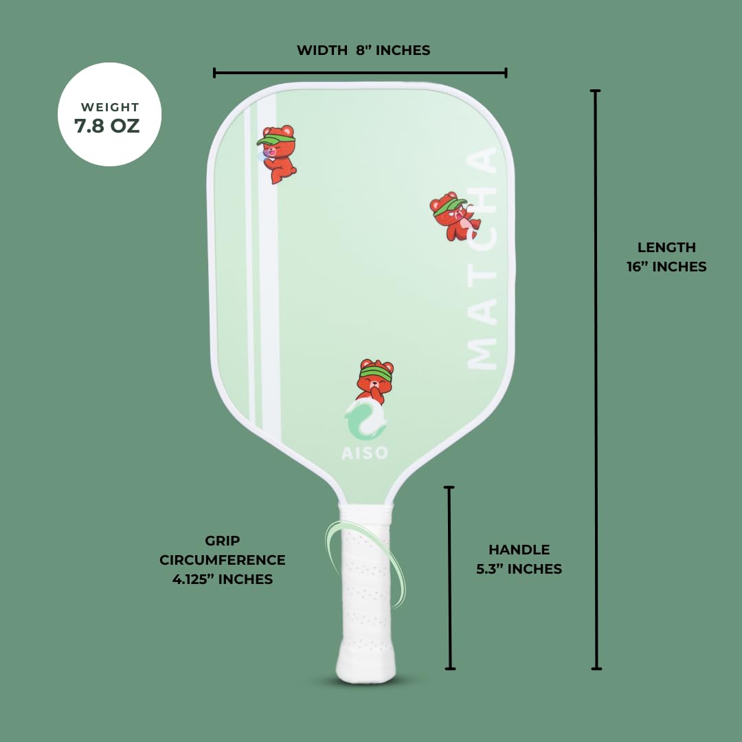 Aiso Matcha | Cute Pickleball Paddles Set of 2 | Premium Starter Set for Beginners with 4 Pickleballs and Portable Carry Bag | Lightweight & Durable Fiberglass with PP Honeycomb Core