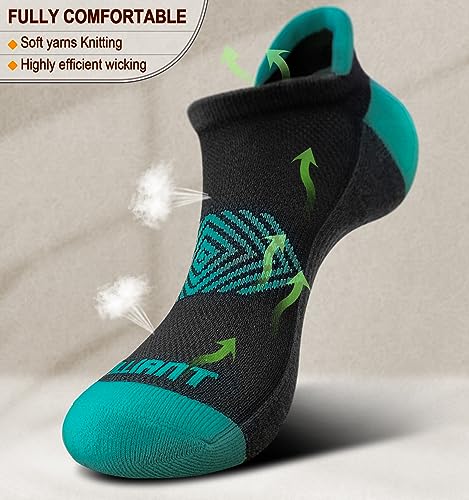 Women Cushioned Ankle Socks - Anti-Slip Y-Heel No Show 6 Pack - Black 2082