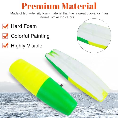 Cigar Fishing Floats - High Visibility Foam Peg Floats, 2in, 12pcs - Mixed Colors